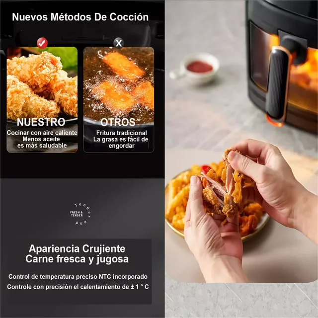 Friggitrice ad aria 1400W 8L senza olio Programmabile per uso domestico Smart LED Touch AirFryer Ciclo termico Forno Fornello Patatine fritte Pollo 6