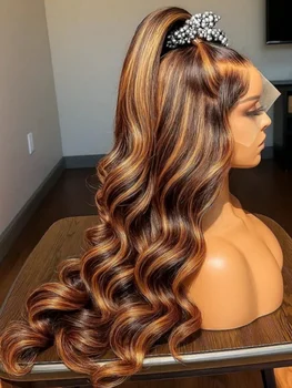 Parrucca Frontale in Pizzo HD 13X6, Parrucca Ombre con Mèches, Capelli Umani 427 Body Wave, Parrucche Originali Brasiliane P1B30, Parrucche Frontali in Pizzo, Densità 250