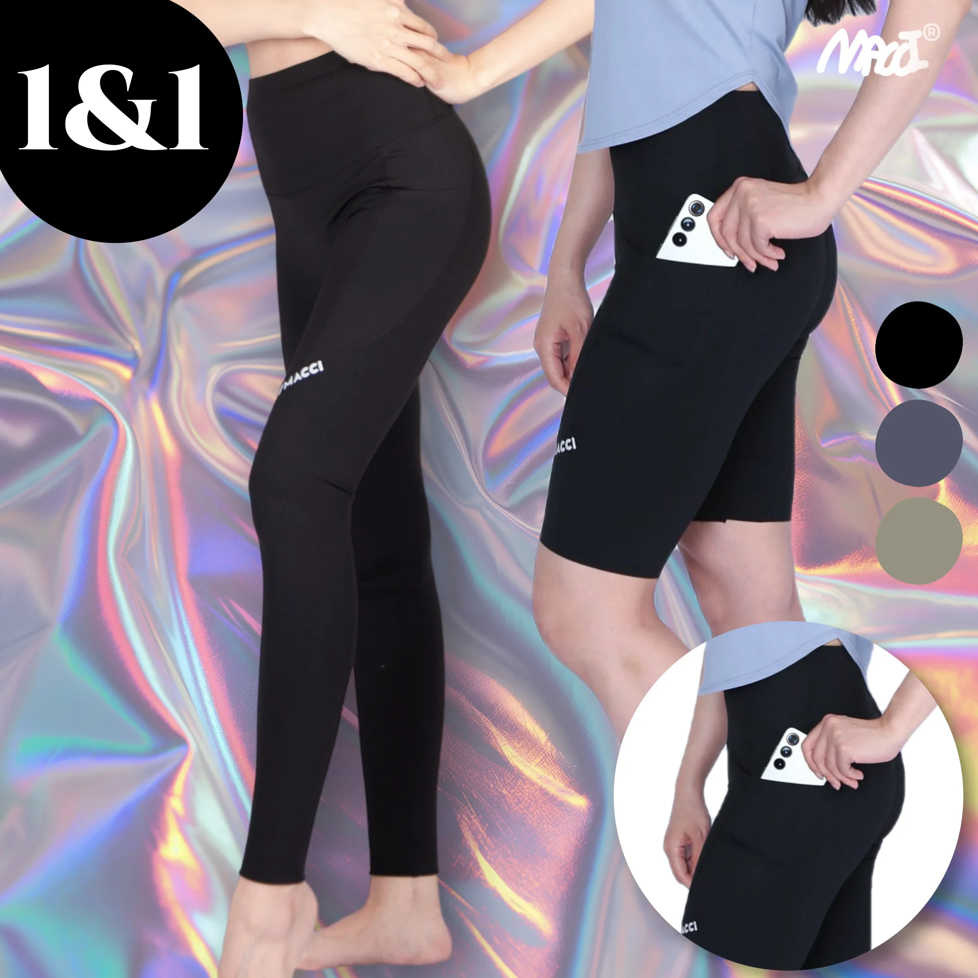 [2장세트][macci] 마찌 5부 / 9부 레깅스 2in1PACK 하이웨스트 노Y존 심리스 포켓 힙업 