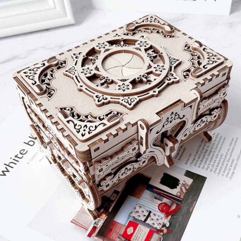 3D Wooden Puzzle Box Assembling Wooden Mechanical Model Block Kit Jewelry Box Jigsaw Hobby Creative Teens Kid Christmas Gift