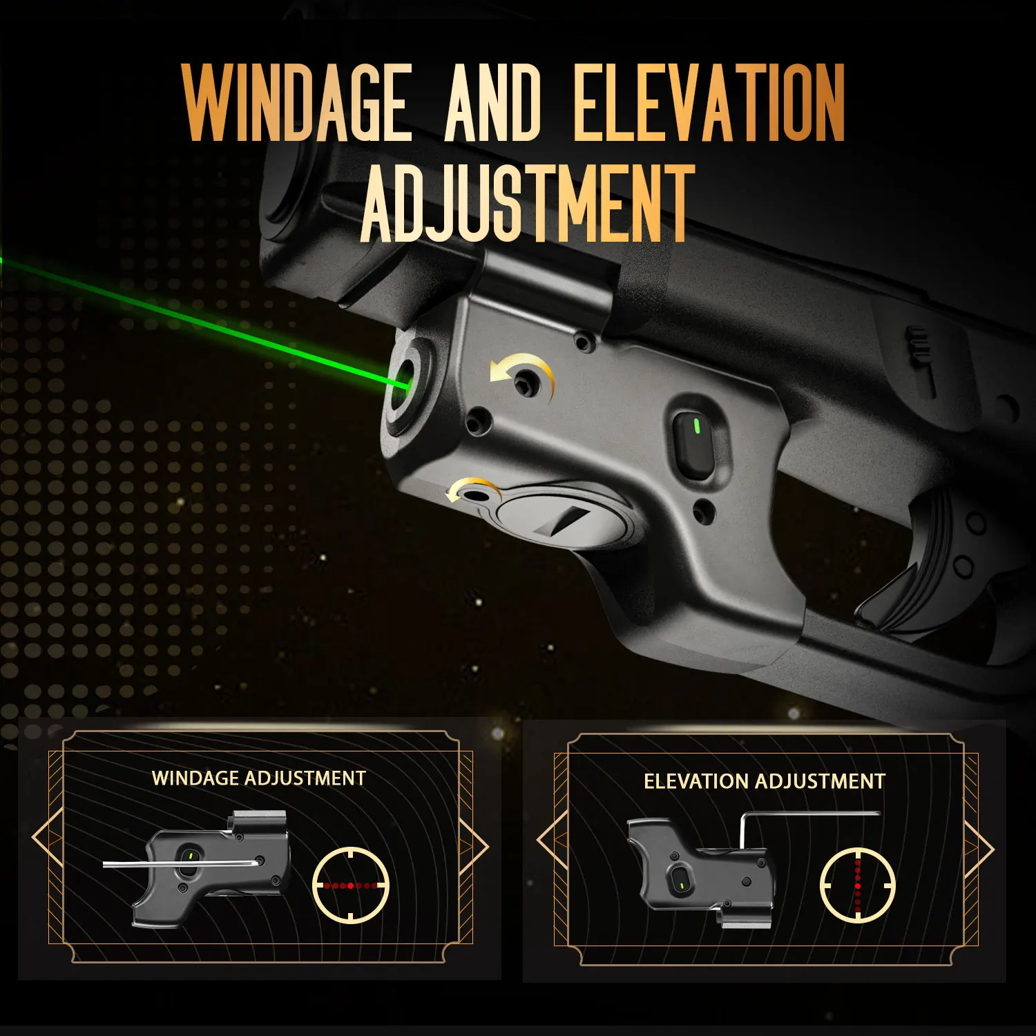 WARRIORLAND Gun Green Laser Light For Glock 17 19 (Gen 3-5)23 31 32(Gen 3-4) /19 44 45 (Gen 3-5) Gun Sight with On/Off Indicator