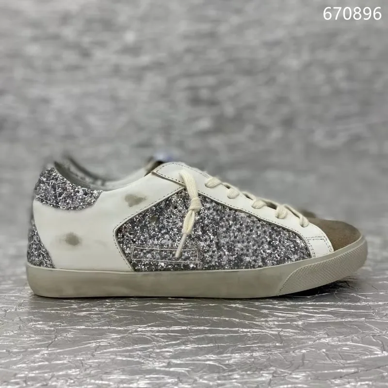 Women&Men New GOLDEN Classical Shoes Designer GOOSE Sneakers Silver Glitter Leopard Real Leather Style Shoe 3