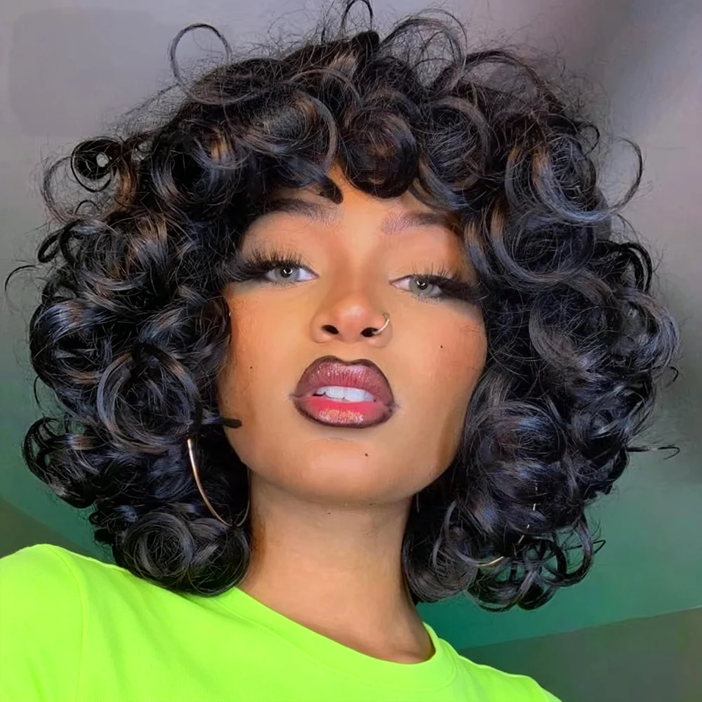 Bon Prix 300% Perruques Vietnamienne Original Perruque Frange Cheveux Humains 100% Perruques Cheveux Humains Perruques Cheveux Humains Sans Colle Perruque Bouclée Perruque Afro Naturelle Humain Perruque BOB Courte