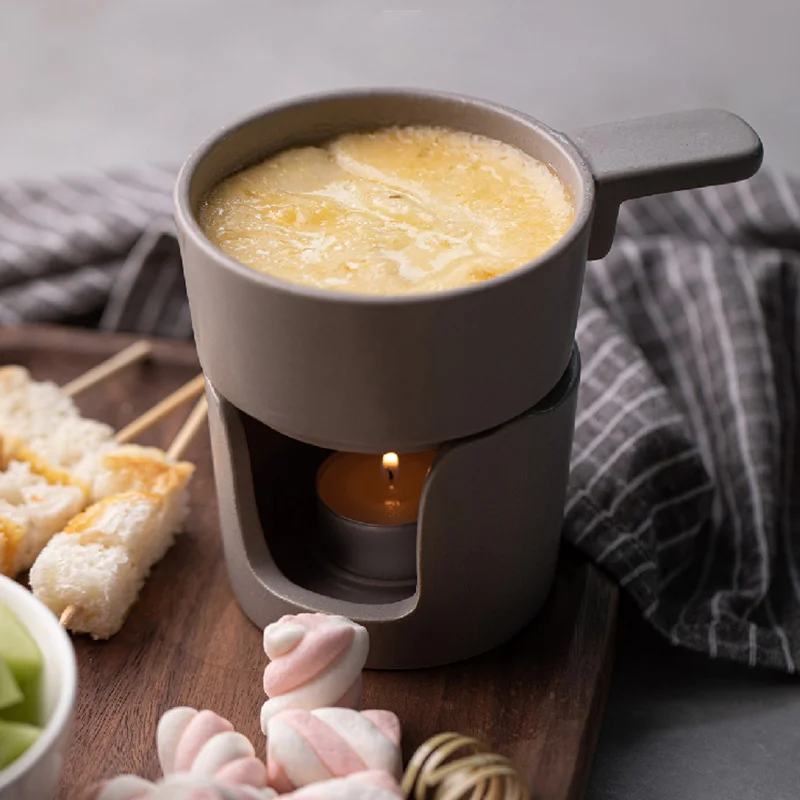 Ceramic Fondue Pot Swiss Cheese Ice Cream Chocolate Melting Hotpot Porcelain DIY Fondue Set Butter Melter Cup Small Warmer