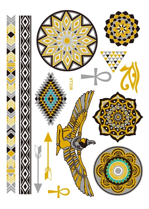 Metallic Waterproof Temporary Tattoo Set - Gold & Silver Henna Flower Design
