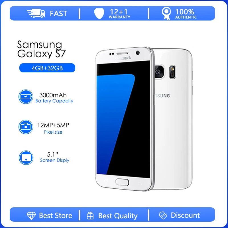 

Samsung Galaxy S7 Refurbished-Original G930A/G930V/G930F Unlocked Mobile Phone Quad Core 4G LTE 5.1 Inch NFC GPS 12MP Smartphone