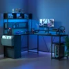 67" L Shaped Gaming Desk,Computer Desk with Power Outlet-Black 1