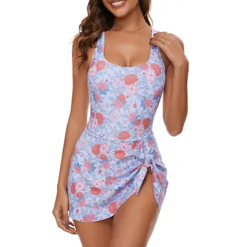 Floral Skirted One-Piece Swimsuit for Women – Tummy Control Modest Swimwear, Summer Beach Vacation Look 3