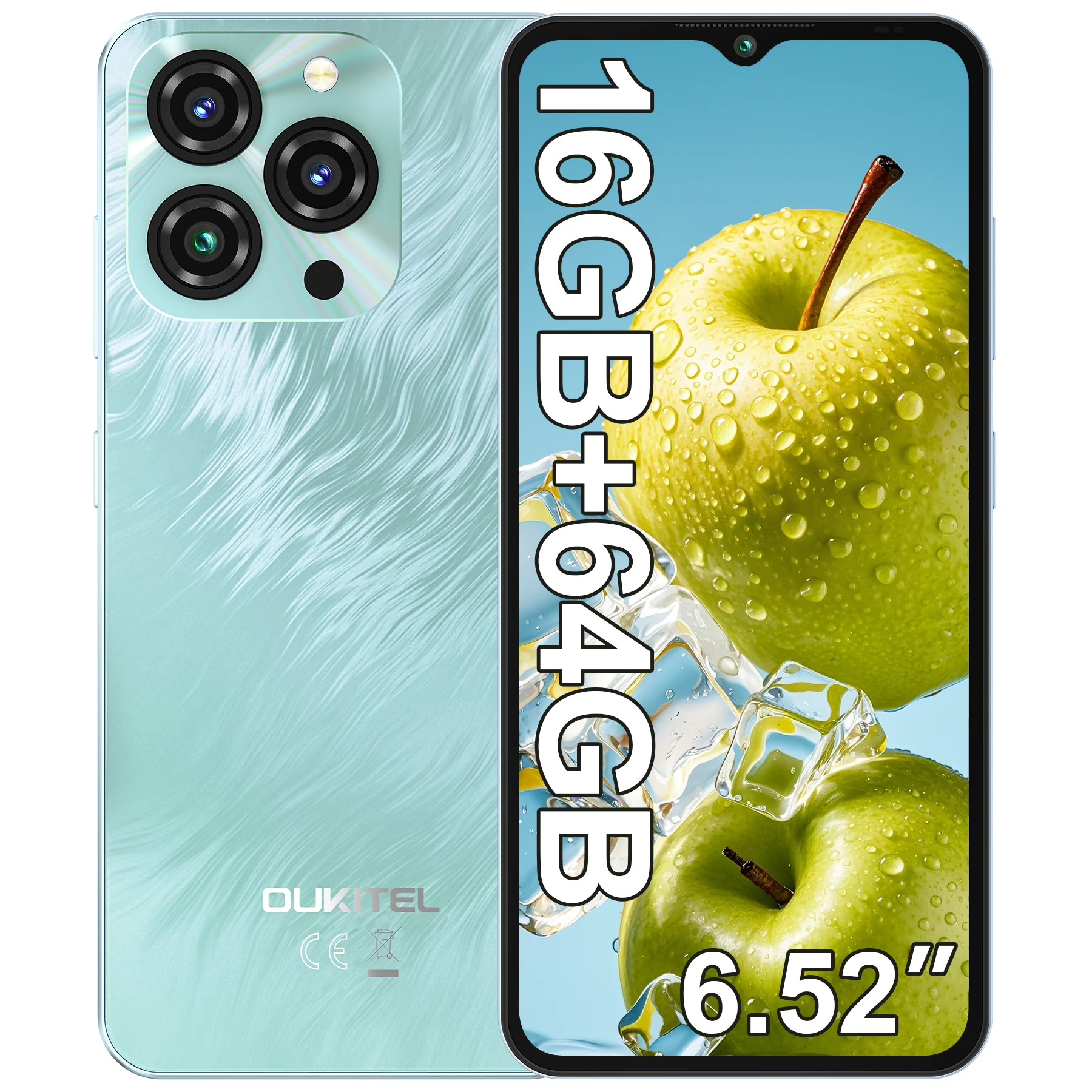 OUKITEL C3 Android 14 Cell Phone Unlocked-5000mAh Battery, 6.52'' Waterdrop Screen-16GB RAM+64GB/TF 1TB ROM Smartphone