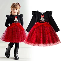 Mickey Minnie Fall Dresses for Girls Dresses Birthday Party Long Sleeve Princess Costume Teen Children's Party Clothes Autumn 1