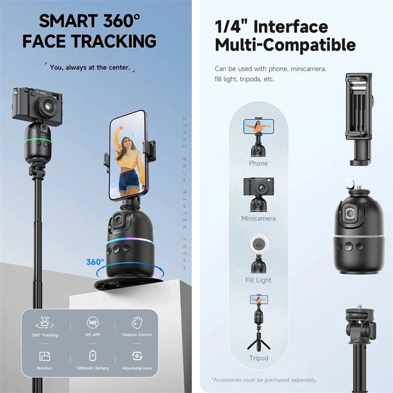 Enhanced Selfie Stick with 360° Auto Face Tracking & AI Gimbal for Videos and Live Streaming
