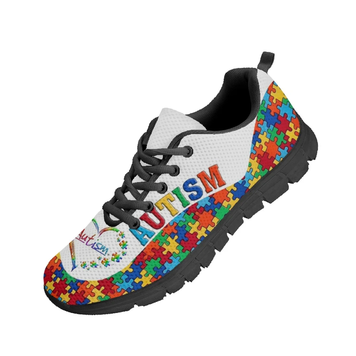 INSTANTARTS 2023 New Sneakers Autism Awareness Love Pattern Women's Casual Flats Outdoor Lightweight Sport Skateboard Shoes Gift