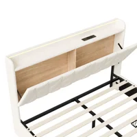 Двуспальная кровать Anajqaqia с мягкой обивкой, кровать для хранения вещей с ящиками, светодиодной подсветкой и зарядкой через USB, бархатная ткань, бежевый — изображение 5