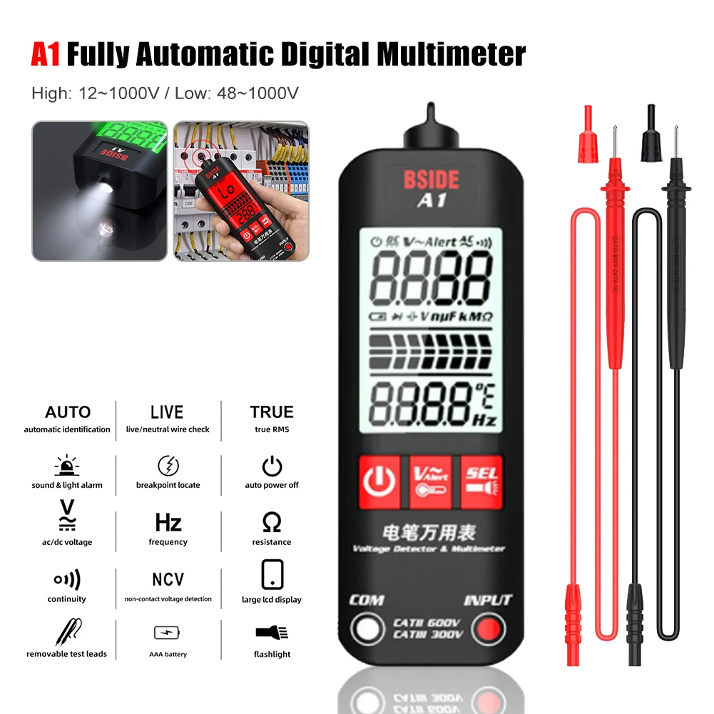 Multimetro Digitale Completamente Automatico A1 Multi-Burn Con Retroilluminazione Lcd Tensione Ohm Hz Tester Auto Sense Live Zero Wire Te