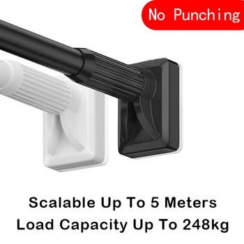 ราวม่านอาบน้ำสีขาวยาว5ม. แกนยืดสไลด์ปรับความตึงทำจากสเตนเลสสตีลสำหรับหน้าต่างห้องน้ำไม่มีรูยึดแบบเรียบง่าย 1