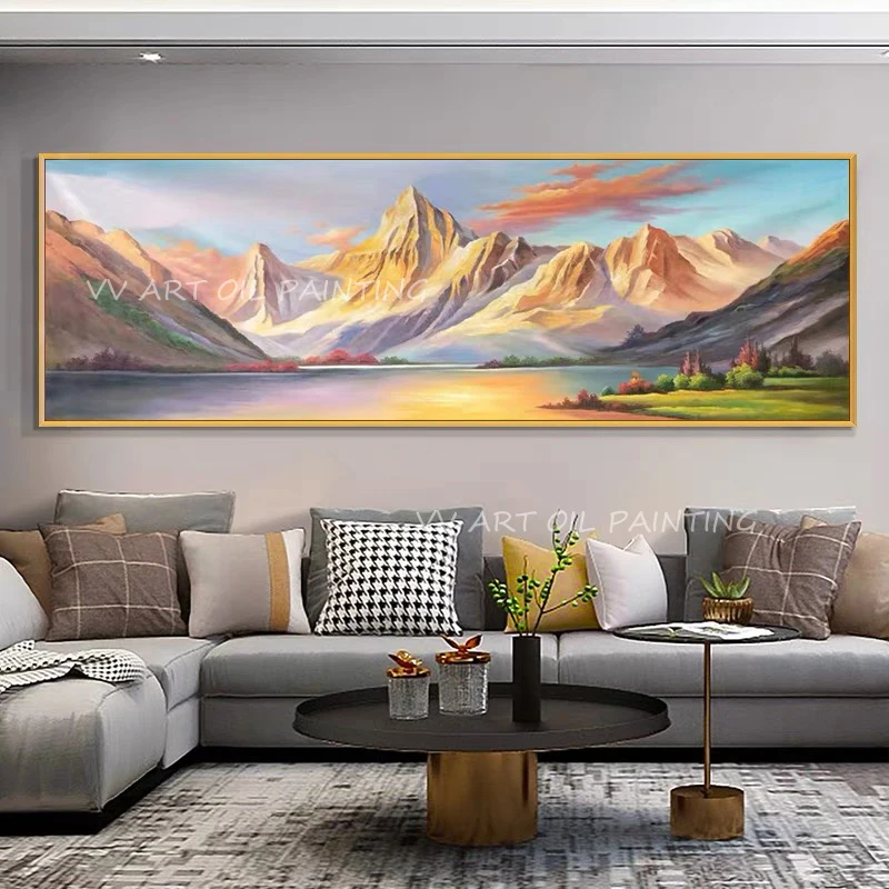 

100% hand-made gold foil mountain top art oil canvas painting abstract sitting room dining-room wall no framework decoration