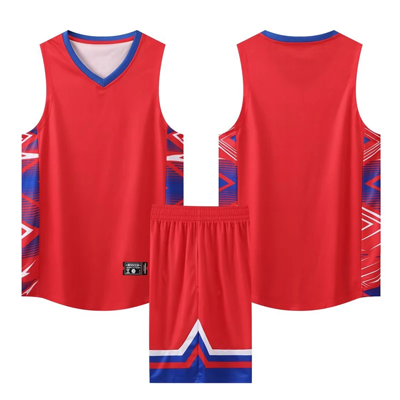 Youth Men Kids Basketball Jersey Big Size Quick-dry Breathable Training Set Vest And Shorts Name Number Sponsor