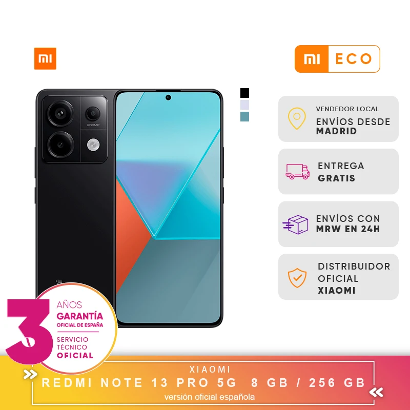 Xiaomi Redmi Note 13 Pro 5G Smartphone Schermo Amoled 6.67 Risoluzione 1.5K Fotocamera Principale Posteriore Da 200 Mp Tripla Fotocamera Snapdragon 7S