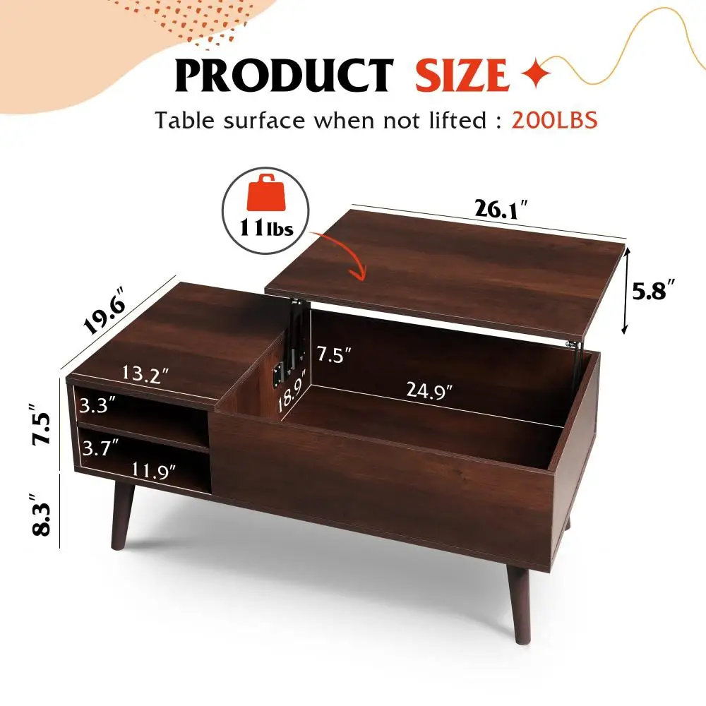 Lift Top Coffee Table for Living Room,Small Coffee Table with Storage,Hidden Compartment and Adjustable Shelf 3
