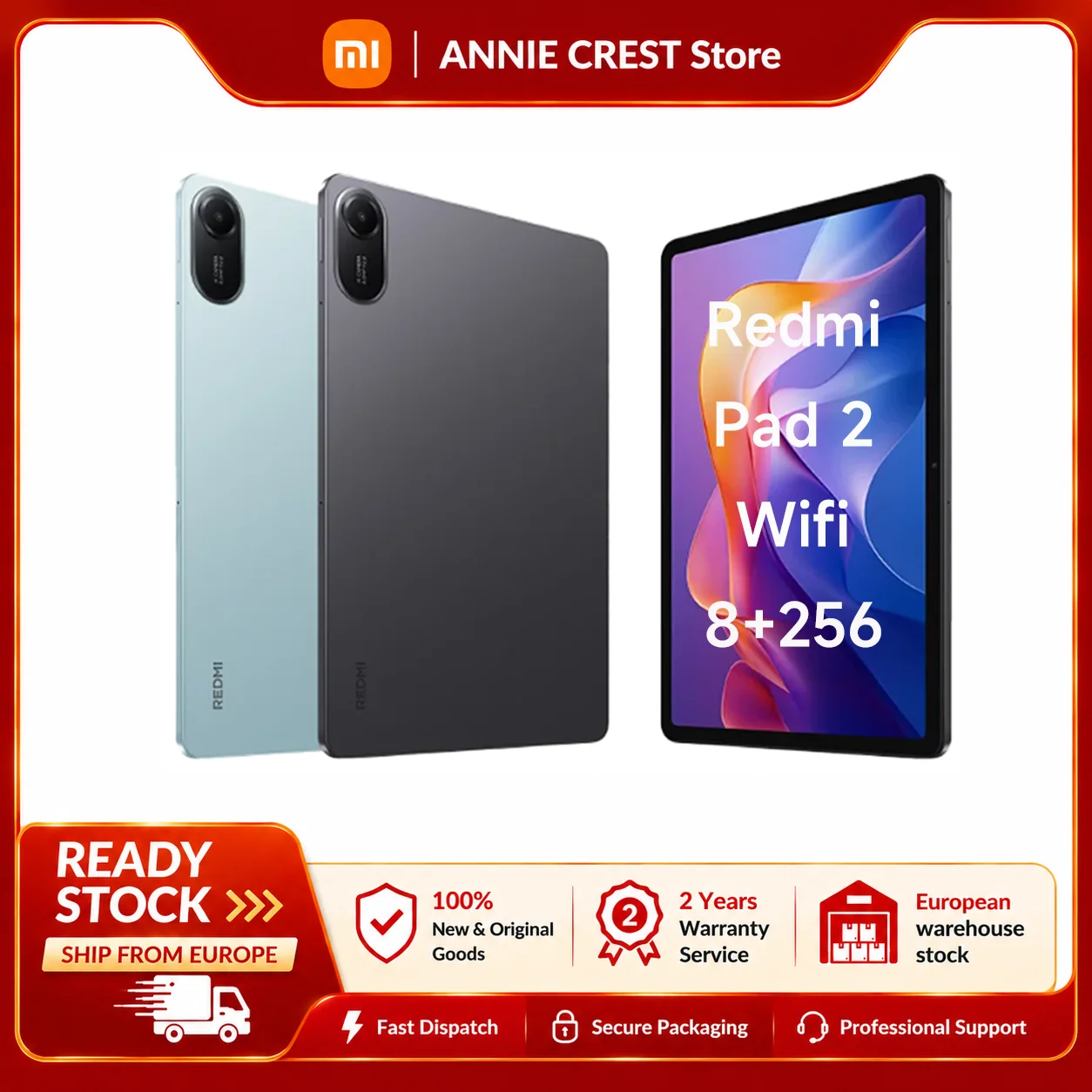 Xiaomi Redmi Pad 2 Tablette WiFi, Écran 11" 2.5K 90 Hz, Processeur MediaTek Helio G100‑Ultra, Batterie 9000 mAh, Charge rapide, WiFi 5 IPv6, HyperOS, Appareil photo 8MP, 100% Authentic & Brand New 1