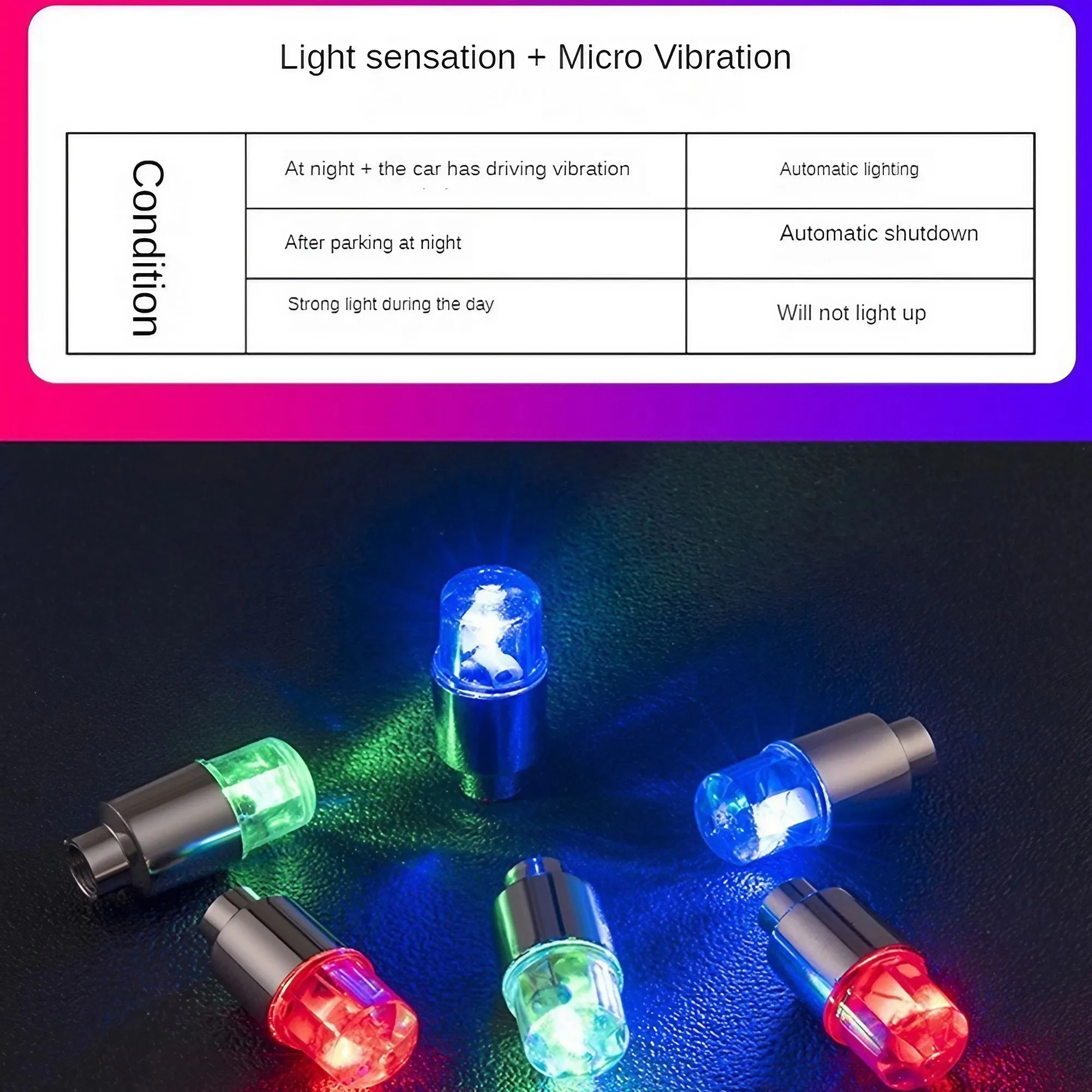 2 Bouchons De Valve LED Multicolores Pour Voiture, Moto, Scooter, Vélo - Neufs