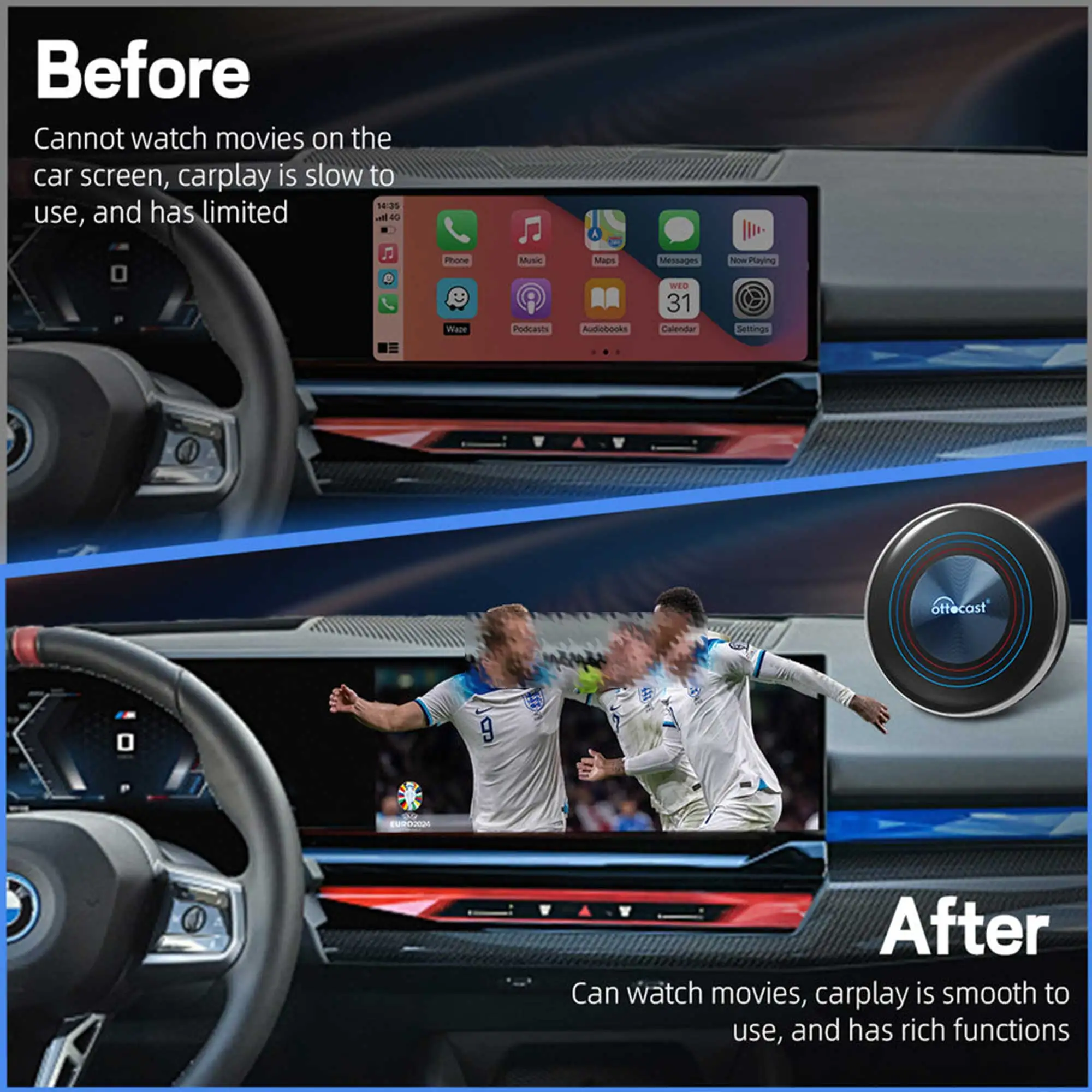 OTTOCAST OttoAiBox i3 Wireless CarPlay AI Box Android 13 TV