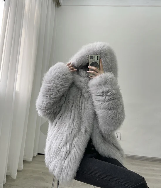 FUREALUX Real Mink Fur Coat With Big Sable Hoodie Fashion Luxurious Winter  Warm Striped 100cm Length Genuine Fox Fur Coat Women - AliExpress