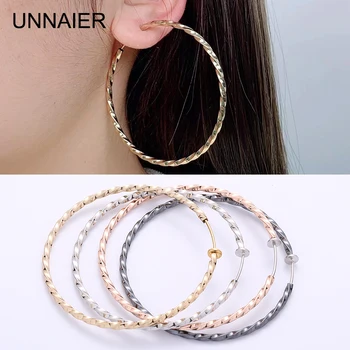 UNNAIER 60mm 트위스트 라운드 이어 클립, 큰 귀걸이, 피어싱 클립 없음, 패션 여성 주얼리, 2023 귀걸이 트렌드, 신상