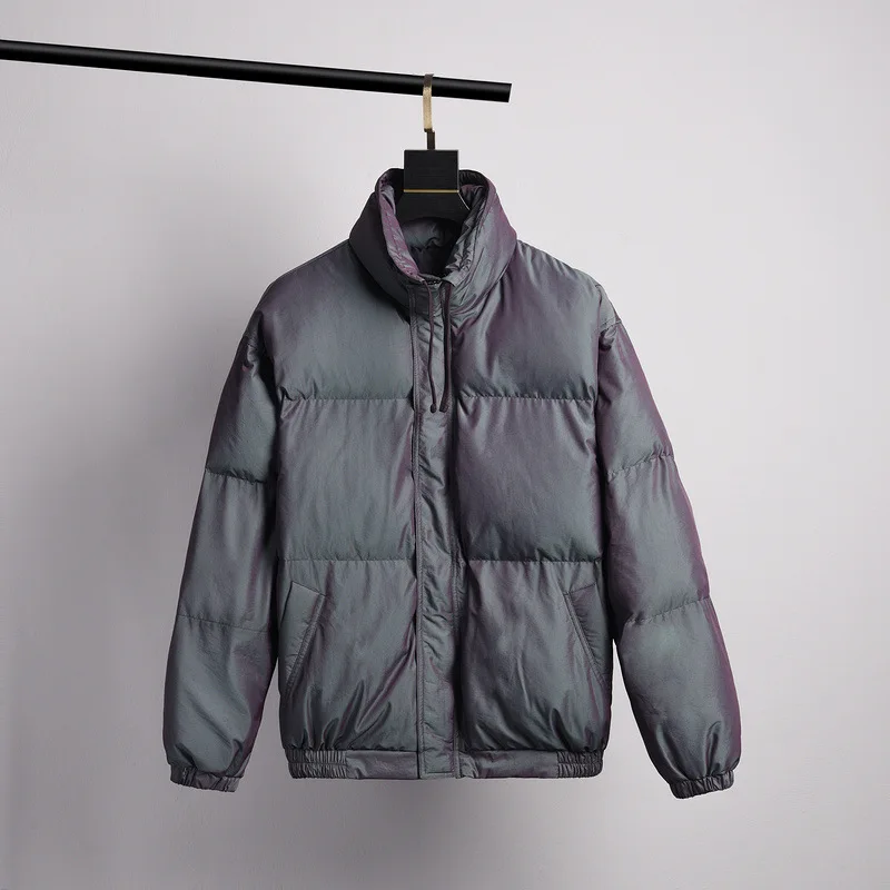 

Men's High Street Tide Brand Loose Colorful Reflective Cotton Jacket Thick Bread Cotton Coat Y2K Winter New Zip Jacket