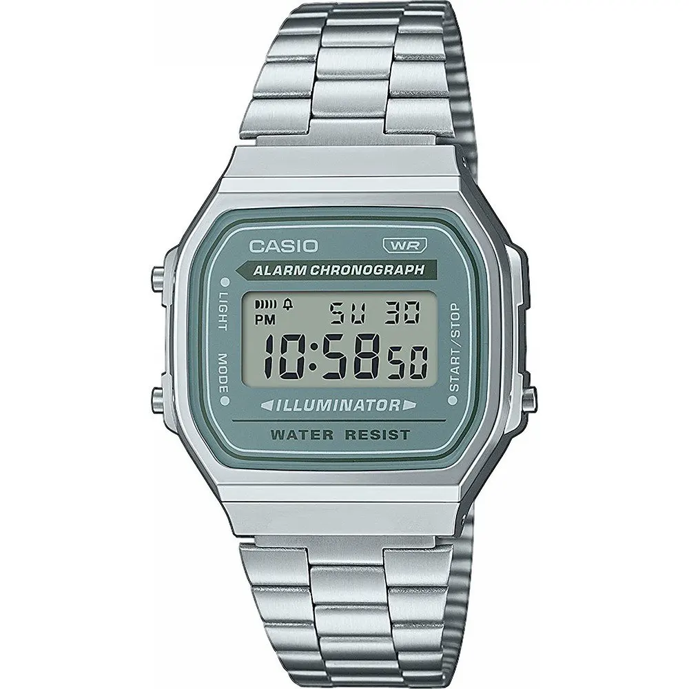 Casio Vintage Watch A168Wa-3A Cinturino In Acciaio Inossidabile Luce Di Allarme