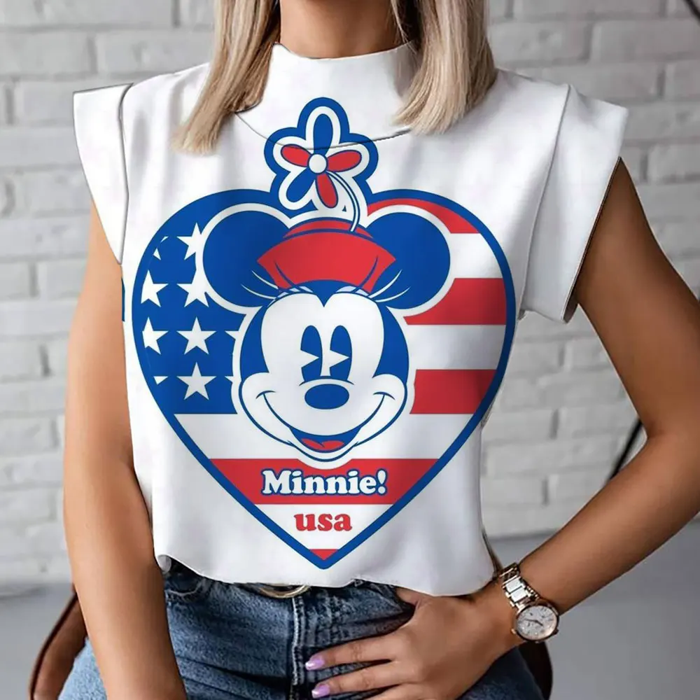 

2023 Mickey Minnie sleeveless T-shirt female summer new student cartoon print T-shirt cut sleeve top Disney loose all-match vest