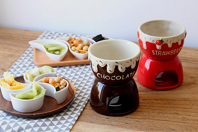 Description Picture 4 of itemDetachable Fondue Maker Set Ceramic Melting Pot Hot Pot for Chocolate Sauces Caramel Cheese Ice Cream With Candle Warmer Pot