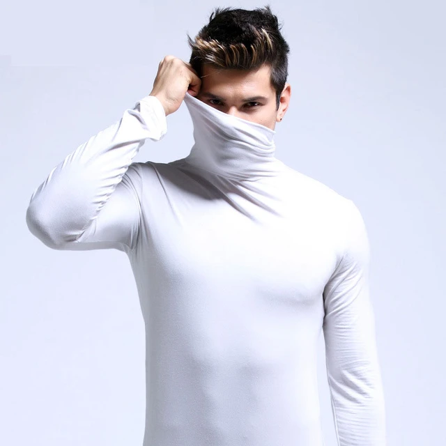 Winter Fashion Thermal Underwear Men Turtleneck T-shirts Long