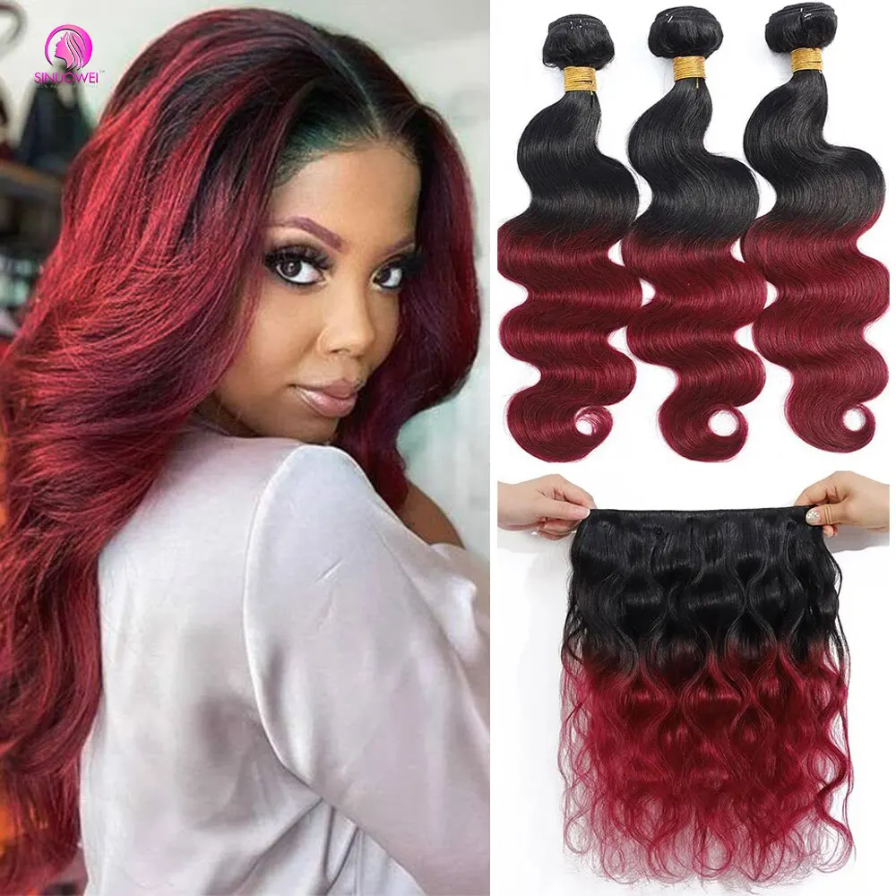 1B/99J Body Wave Human Hair Bundles Body Wave Virgin Hair 3/4 Bundles Red Human Hair Remy Hair Extensions Brazilian Human Hair