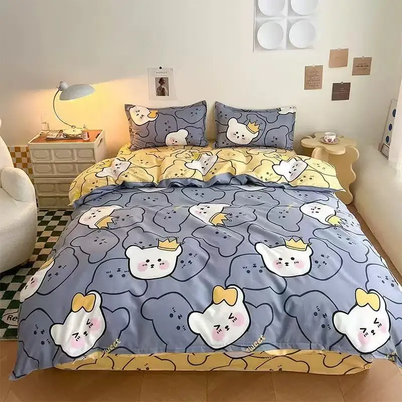 Parure de lit imprimée à carreaux pour hommes, housse de couette florale, taie d'oreiller, drap de lit, housse de couette simple, taille 150 × 200cm