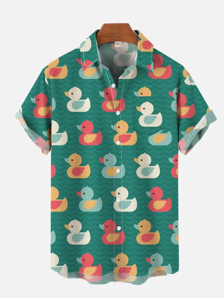 Summer new dense colorful rainbow bear print men's casual large size short-sleeved shirt 5