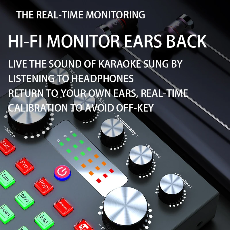 V8S Audio Mixer with 10 Sound Effects,Sound Card,Podcast Mixer for Phone PC Gaming Karaoke Studio Live Streaming Podcast