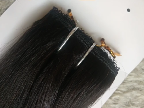 Clip In Hair Extension Människohår Naturligt hårförlängning Mega Hair Tic Tac Clip-On HairPiece Full Head photo review