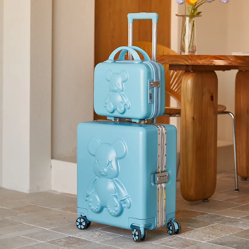 14"18 Inch 2 Pcs Aluminum Frame Black Trave Suitcase Sets With Wheels Trolley Luggage Check-in Case Cosmetic Bag Valises Voyage