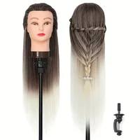 Modèle de tête de mannequin avec cheveux synthétiques longs, tête de mannequin tête de formation de coiffeur, tête de poupée pour la pratique du tressage 4