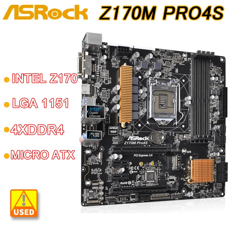 Placa-mãe Asrock-z170 1151 Pro4s Lga 1151 × Ddr4 64gb Pci-e 30 M.2 × Sata Iii Usb 3.0 Atx para Core i5 6600k