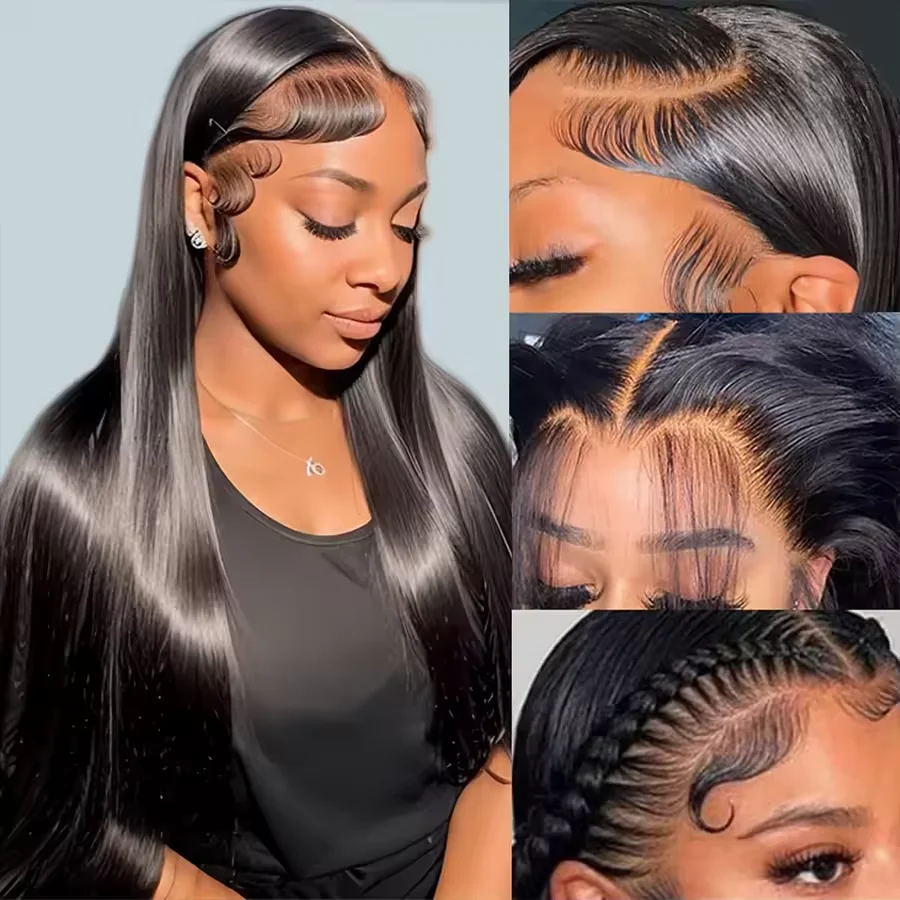 30 Inch 13x4 Lace Front Wigs 200% Density Lace Front Wig Pre Plucked Glueless Wigs Straight Black Synthetic lace front wig 5