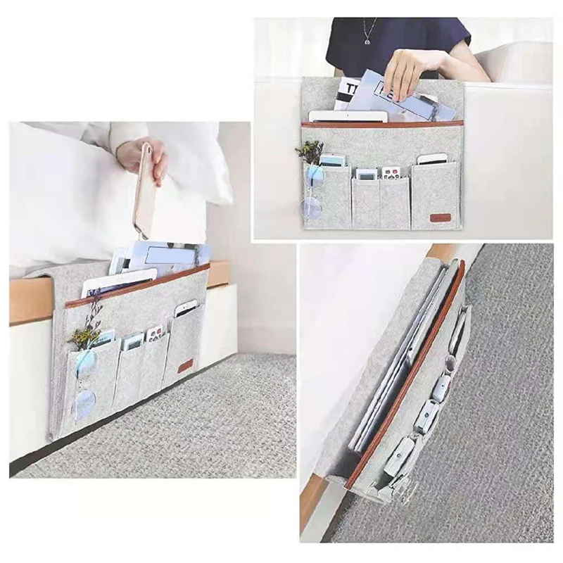 Felt Bedside Storage Bag Bed Desk Hanging Bag Sofa TV Remote Control Hanging Case Couch Storage Organizer Bed Holder Pockets