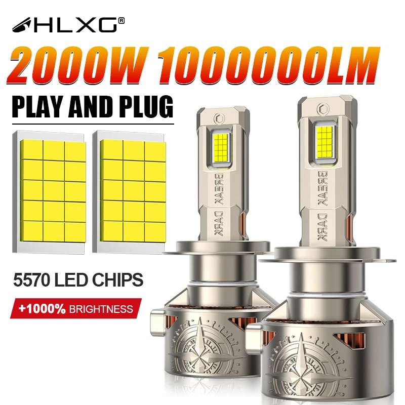 HLXG H7 LED Canbus 2000W H11 LEDs H4 HB3 9005 9006 HB4 H8 H9 H11 car headlight bulbs motorcycle auto fog lights 6000K 12V24V LED led car lights led lights led bulbs led headlights led car headlights car headlamps