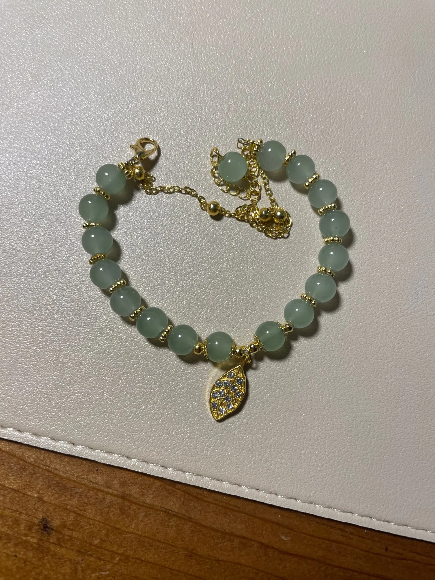 2026Chinese Style Green Jade Bracelet For Women Exquisite Gold Color Leaves Wrist Strap Bangle Double Chain Bracelet Girls Gifts photo review