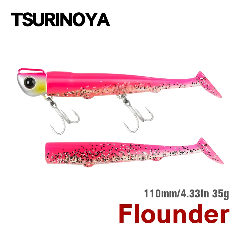 TSURINOYA Jig Head Long Casting T Tail Soft Lure Set 110mm 35g 2pcs Lure  Body Seabass Flounder Saltwater Sinking Fishing Lure