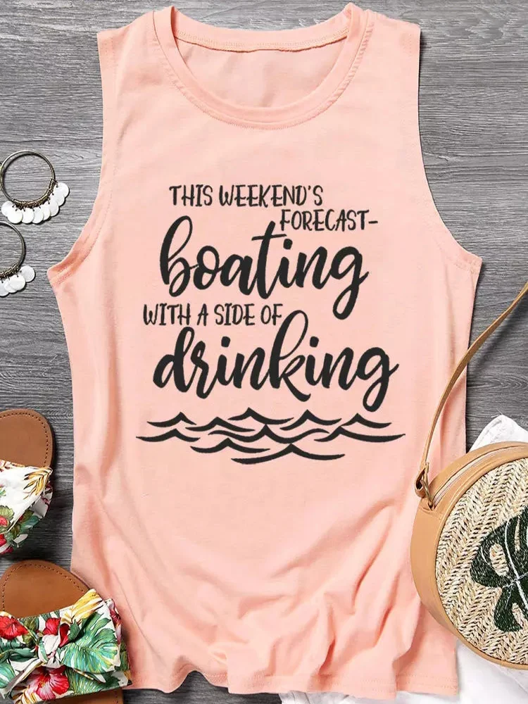 

Women Summer Beach Vacation Tank Tops Funny Drinking Boating Weekend Graphic Letter Print Sleeveless Shirt Tees 2023