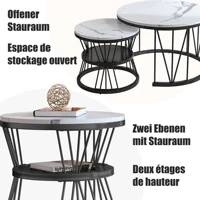 Ensemble de 2 tables basses rondes Superaly, table d'appoint empilable avec cadre en métal noir en forme de V et motif marbré, table de canapé moderne 8