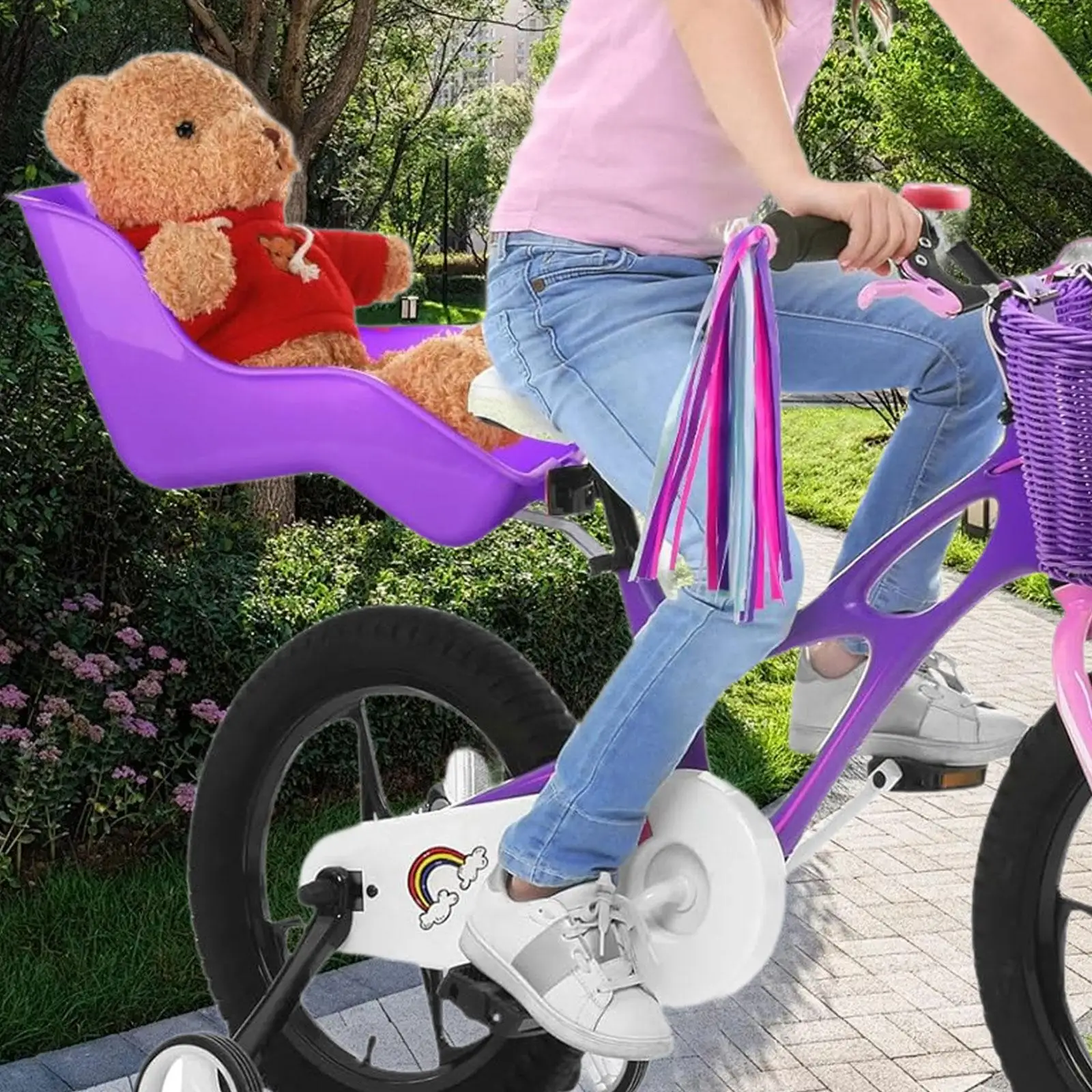 Baby Doll Bicycle Seat Carrier with Cute Petals Design - Comfortable Fit for Dolls and Stuffed Animals