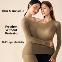 Sous-vêtements chauds Ultra-fins sans couture pour femmes, 2 pièces, haute élasticité, manches longues, haut ajusté, léger, Lingerie de nuit 3